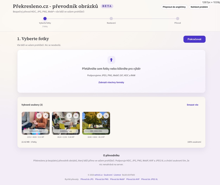 Překresleno.cz – nastavení výstupního formátu, kvality a zmenšení